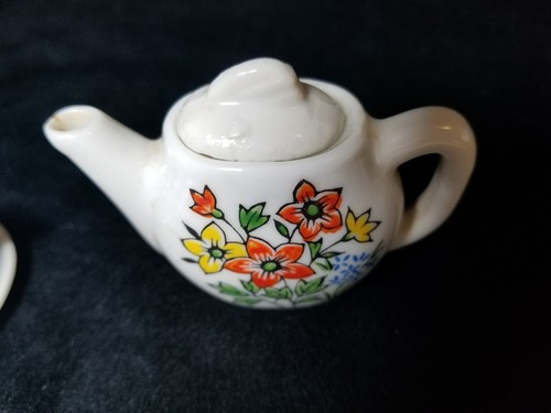 Vtg Dollhouse Tea Set Floral Patt Miniature Sugar Teapot Ceramic JAPAN - Picture 8 of 11