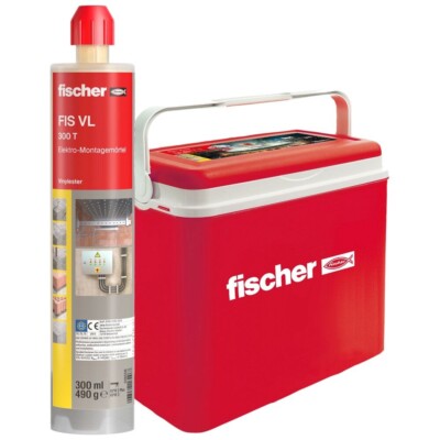 FISCHER Montagemörtel FIS VL 300 T in einer praktischen Kühlbox, 12 Kartuschen