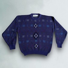 Vintage McGregor Sweater Mens XL Blue Geometric Knit Crew Pullover 90s USA Made