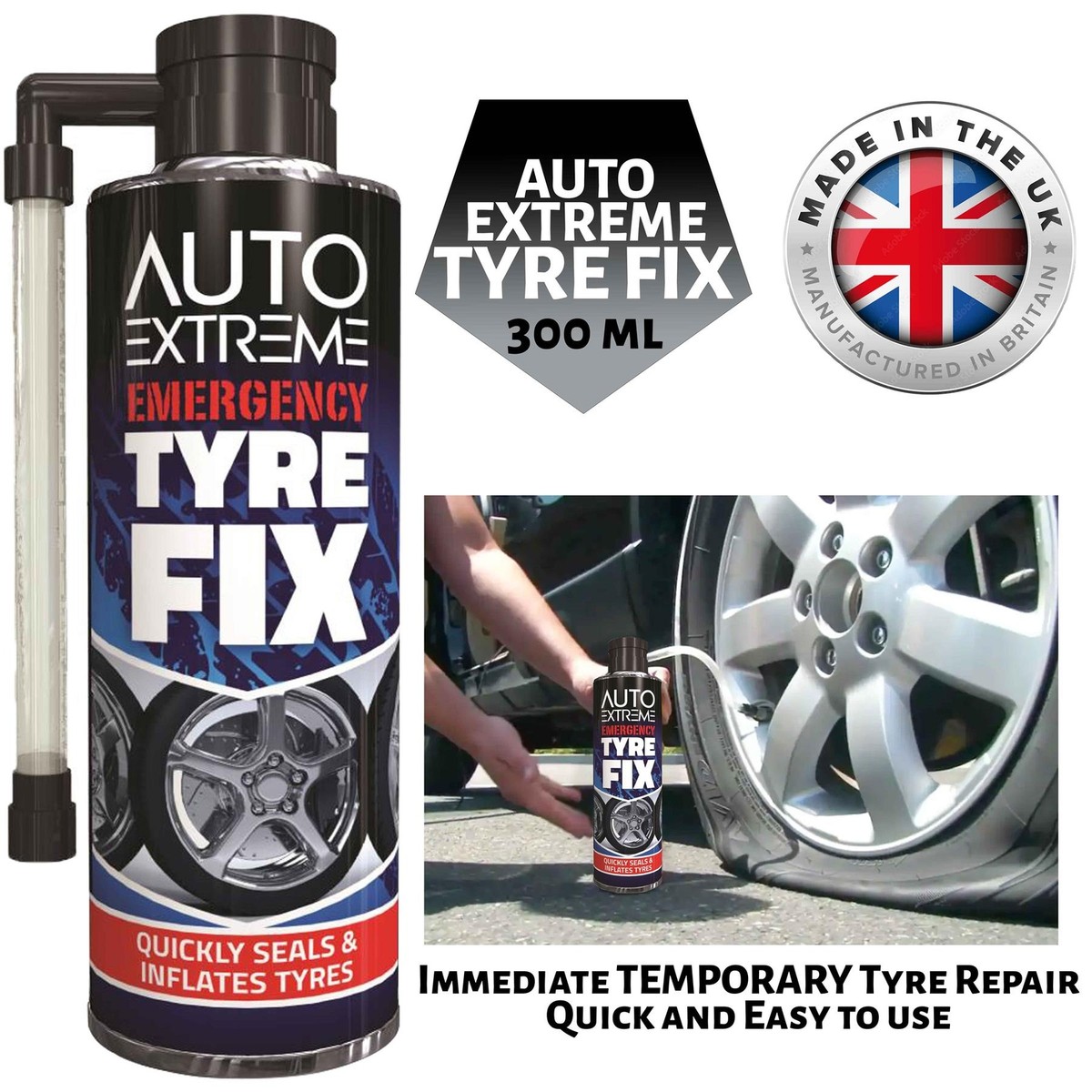 Puncture Repair Kit Quick Fix Car Emergency Temporary Inflate Flat Tyre  300ml