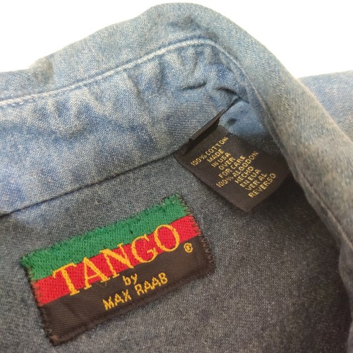 Tango By Max Raab Button Down Shirt Denim Short Sleeve Red White Star Mens Large - Picture 9 of 11
