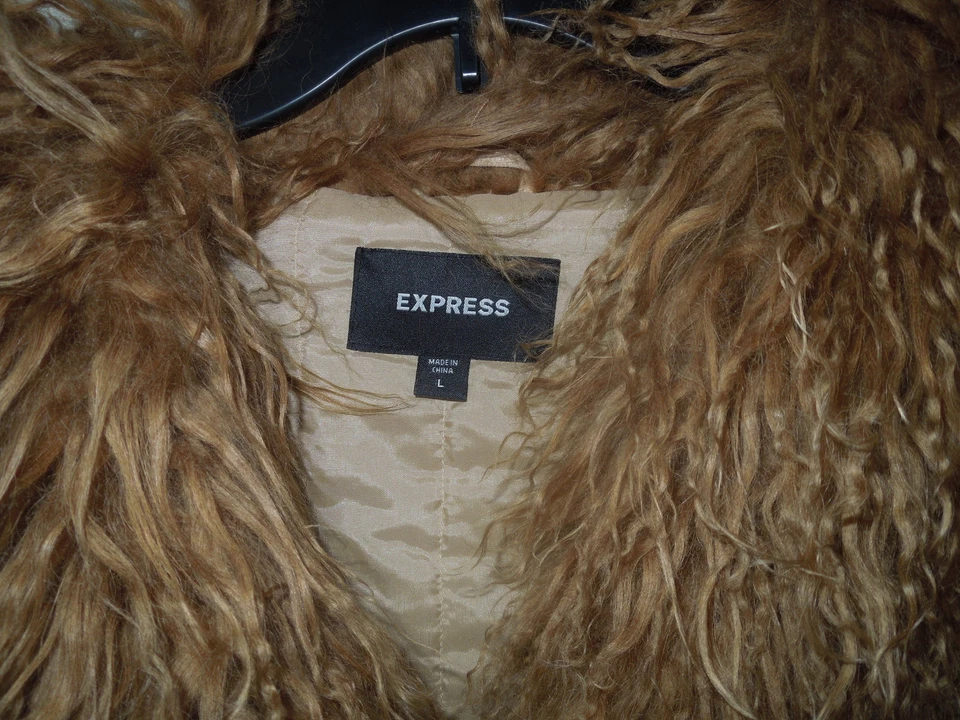Vintage Express Tan Suede Phoebe Jacket Mongolian Lamb Collar & Cuffs Size Large - Image 2 of 4
