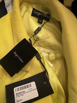 Sergio Hudson NWT $1,725 MSRP Size 14 Neon Yellow Belted Blazer NEW Never Worn