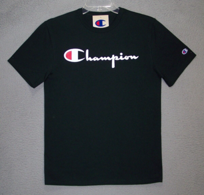 Champion Shirt Adult Small Black Graphic Logo Short Sleeve Sports