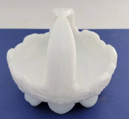 Vintage Westmoreland Pansy Dogwood Milk Glass Basket Split Handle 4" H
