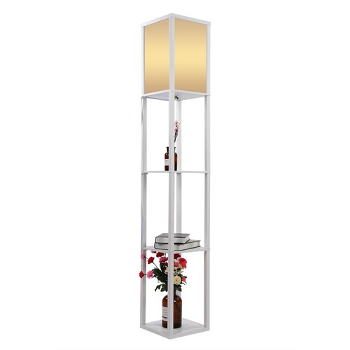 Floor Lamp Free Standing Wood 3-Tier Storage Shelf Reading Bedroom Living Room - Picture 14 of 15