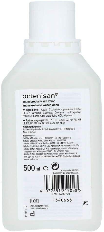3 X Schülke - Octenisan Antimicrobial Wash Lotion (3 x 500ml) - New stock