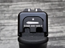 Milspin Come andTake It Glock Slide Back Plate Black Cerakote on Stainless Steel