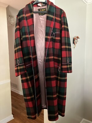 Vintage COCKATOO Rockabily Wool Tartan Plaid blanket coat Smoking Jacket  Robe M