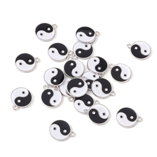 20x White & Black Yin Yang Tai Chi Alloy Enamel Dangle Pendants Charms 21x18x2mm - Bild 3 von 11