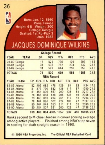 Dominique Wilkins-Atlanta Hawks-1990-91 Hoops Basketball Card #36 - Picture 2 of 2