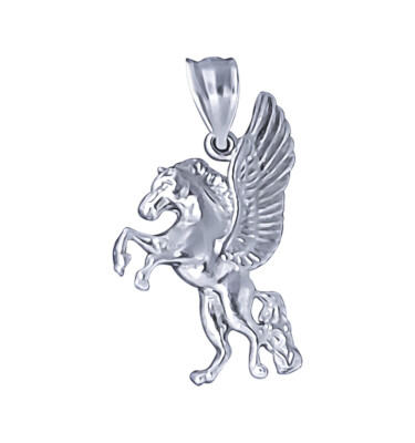 Sterling Silver Rearing Pegasus Charm Pendant High Polish Finish 18 inch Necklac