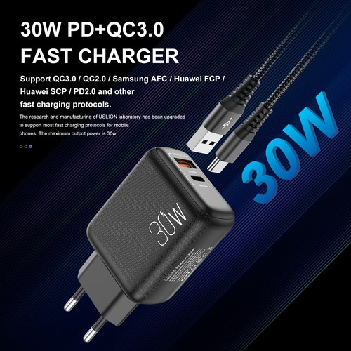 PD 30W Type-C Wall Fast Charging QC 3.0 USB Power Adapter Universal UK/EU Plug - Zdjęcie 6 z 18