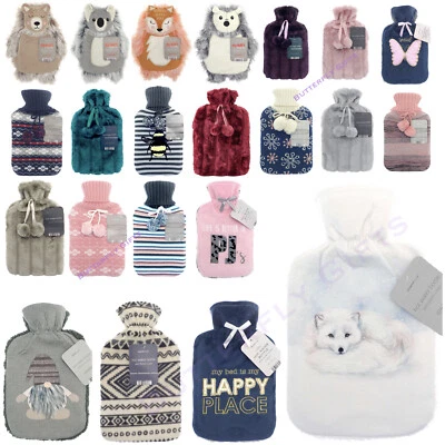 COUNTRY CLUB Große 2L Naturkautschuk Heißwasserflasche Kunstfell Vliesabdeckung + Kinder Größe 1L