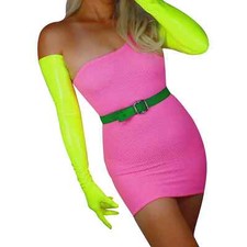 Women's LATEX Yellow GLOVES Thin Stretch Faux Leather Rubber 70cm Long Wet Look