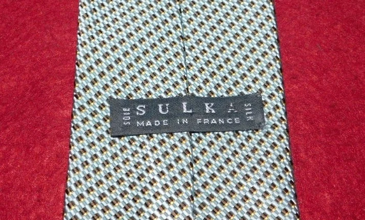 SULKA MADE IN FRANCE AZUL CLARO/MARROM/AMARELO PONTOS GRAVATA MOTIVO - GRAVATAS DE DESIGNER. - Imagem 3 de 3