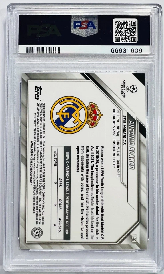 2021-22 Topps Chrome UEFA Sapphire Antonio Blanco PSA 9 RC Rookie Card #154 - Image 2 of 2