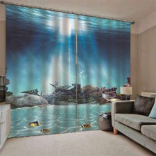 Blue Ocean Dim Nice Shocking Water Printing 3D Blockout Curtains Fabric Window