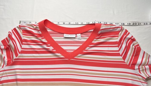 Susan Graver XL Striped Coral Tan White V-Neck Top Stretch Long Sleeve New - Picture 4 of 11
