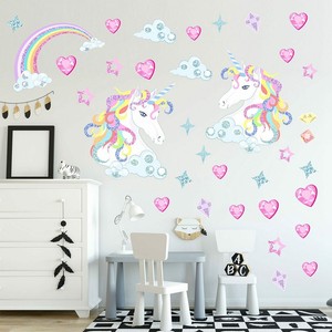 Details About Magical Unicorn Horse Rainbow Stars Hearts Childrens Bedroom Wall Stickers Hoom