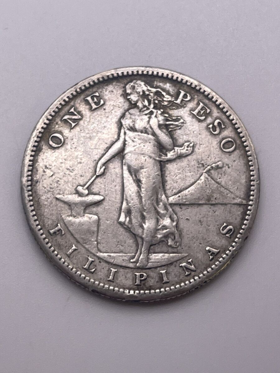 1908-S Peso アメリカ領フィリピン1ペソ銀貨女性立像火山乙女
