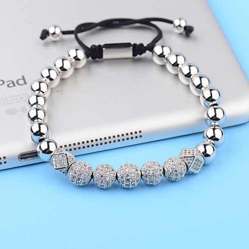 Luxury Micro Pave CZ Ball Gold Crown Braided Bracelets Mens Jewelry Copper Bead - Picture 35 of 88