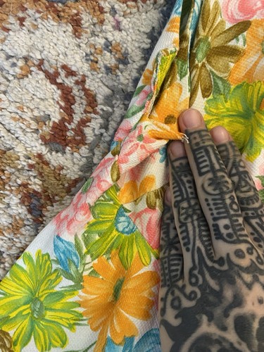Vintage 60s Sun Dress Canvas Floral Metal Zipper - Picture 3 of 5