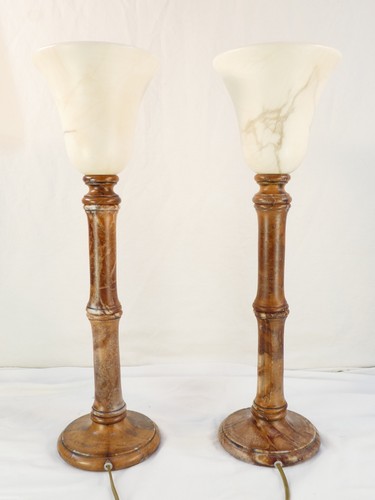 Paire de lampe vintage en pierre naturelle et albatre style PEGASAM - Picture 6 of 13