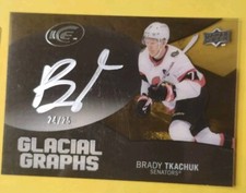 2023-24 UD ICE Glacial Graphs BRADY TKACHUK ON-CARD AUTO /25 Gold Parallel