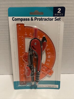 Wexford Elementary School Compass & Protractor Set, 2 Piece Red NEW