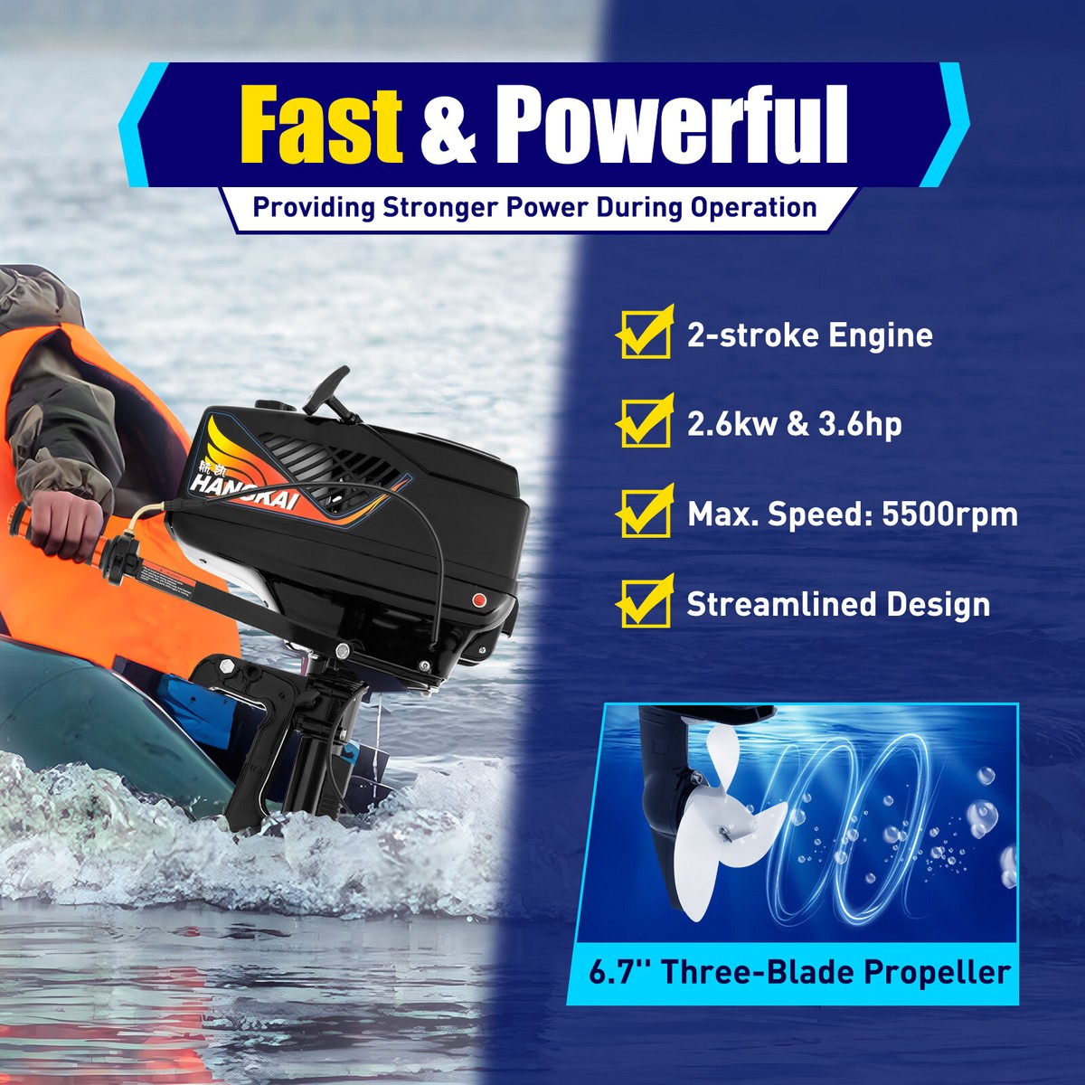 NEW 2 Stroke 3.6 HP Heavy Duty Gas Trolling Motor Fishing Boat 