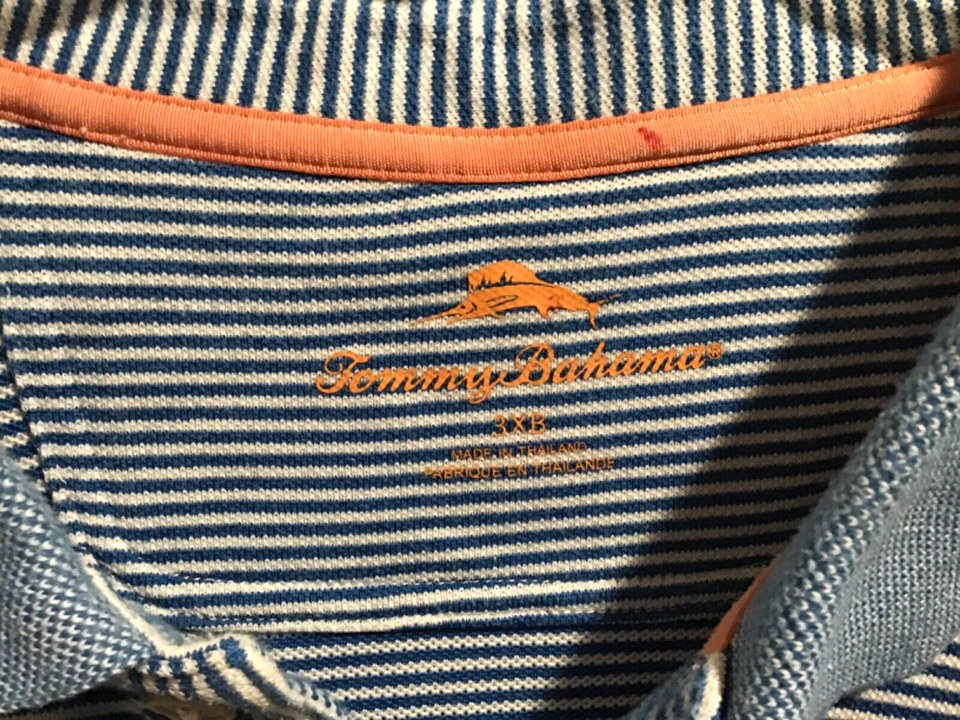 Tommy Bahama Island Zone BLUE Striped Short Sleeve Pima Polo Shirt Sz