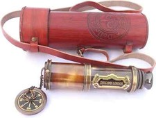 Antique Solid Brass Telescope with Leather Case for Traveling and Hiking Hunt.