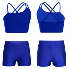 Kid Girl 2 Pieces Athletic Dance Outfits Sport Tank Top and Shorts Set Swimsuit