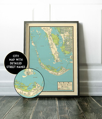 Map of Sanibel Island, FL vintage design map of Sanibel, Captiv retro map design