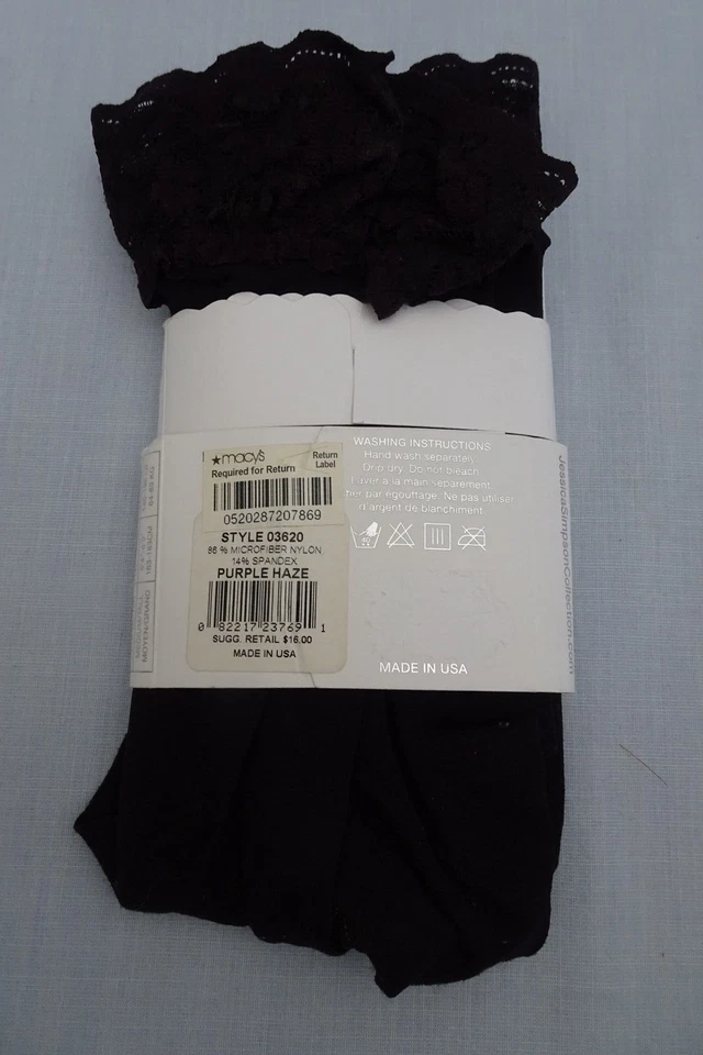 MALLAS SEXY JESSICA SIMPSON PÚRPURA NEBLINA ENCAJE AL TOBILLO Estilo 03620 M/T Nuevas en Paquete Foto 2 de 4