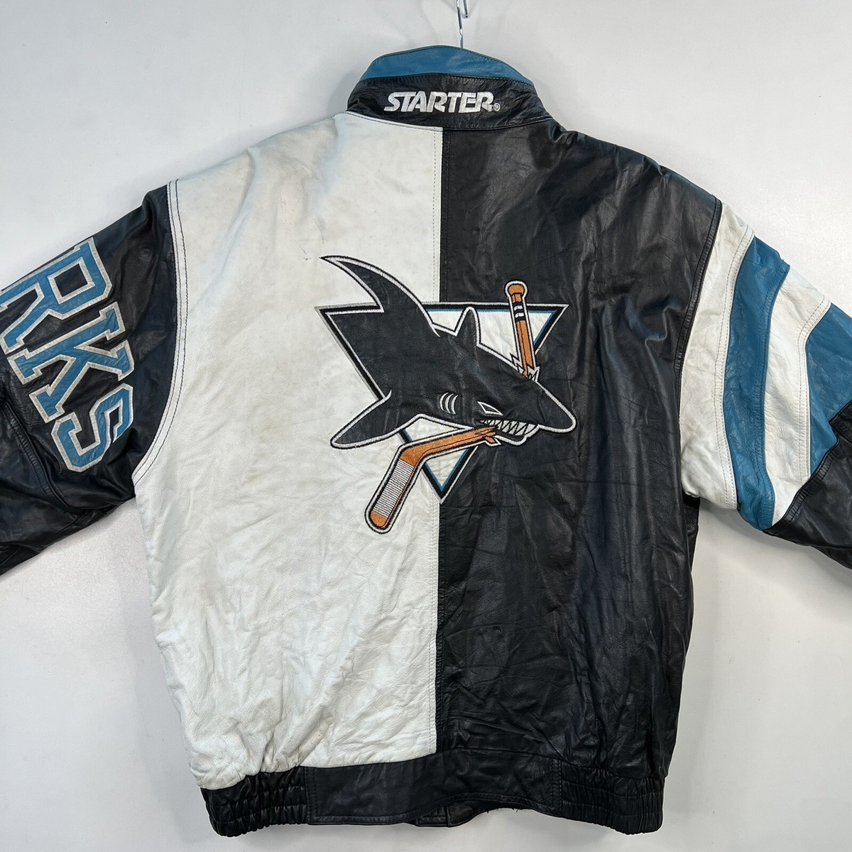 SAN JOSE SHARKS Vintage 90s Starter Leather Letterman Jacket