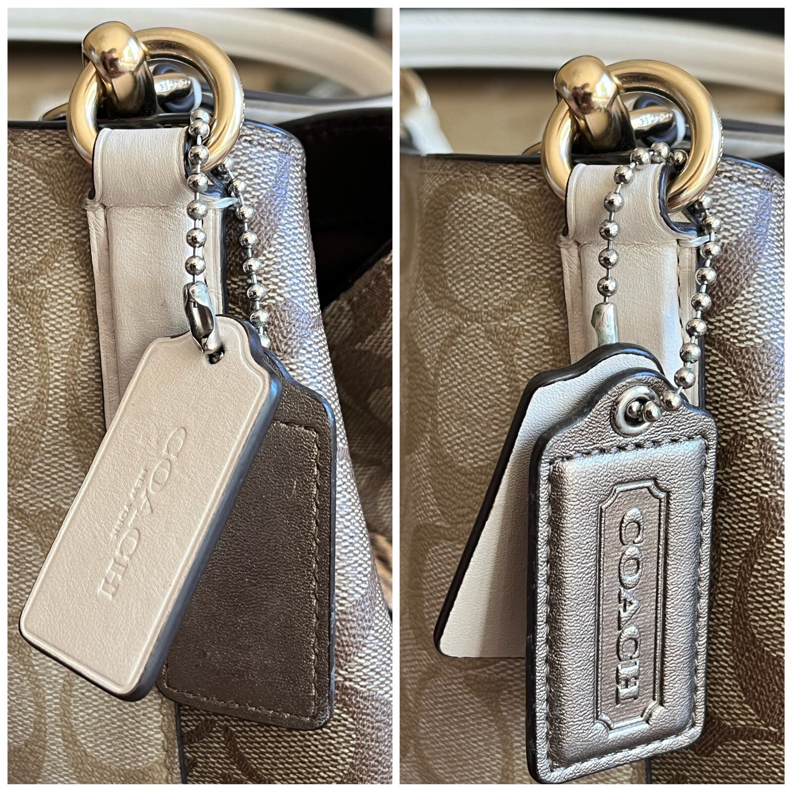 Coach Hallie Shoulder Bag Purse Signature Logo Coated Canvas Chalk