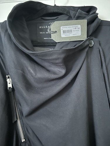 NWT All Saints Women's Portere Black Lagenlook Draped Parka Punk Gothic UK8 US4 - Picture 4 of 12