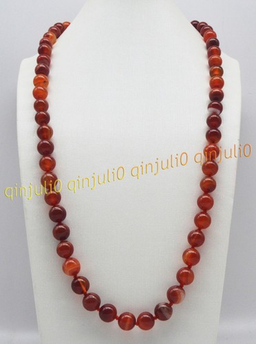 Beautiful 6/8/10/12mm Red Striped Agate Round Gemstone Beads Necklaces 16-48'' - Picture 4 of 8