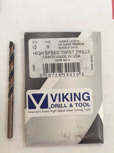 (12-PACK) Number #8 39010 Norseman Viking USA Drill Bit Super Premium Jobber - Picture 2 of 2