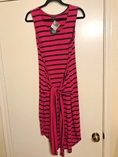 COCO+CARMEN Sz S/M Jersey Tank Dress Tie-Waist Pink Black Stripe MADE IN USA NWT