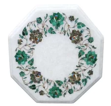 12" Side Table Top Marble Inlay Floral Handmade Home & Garden Decor