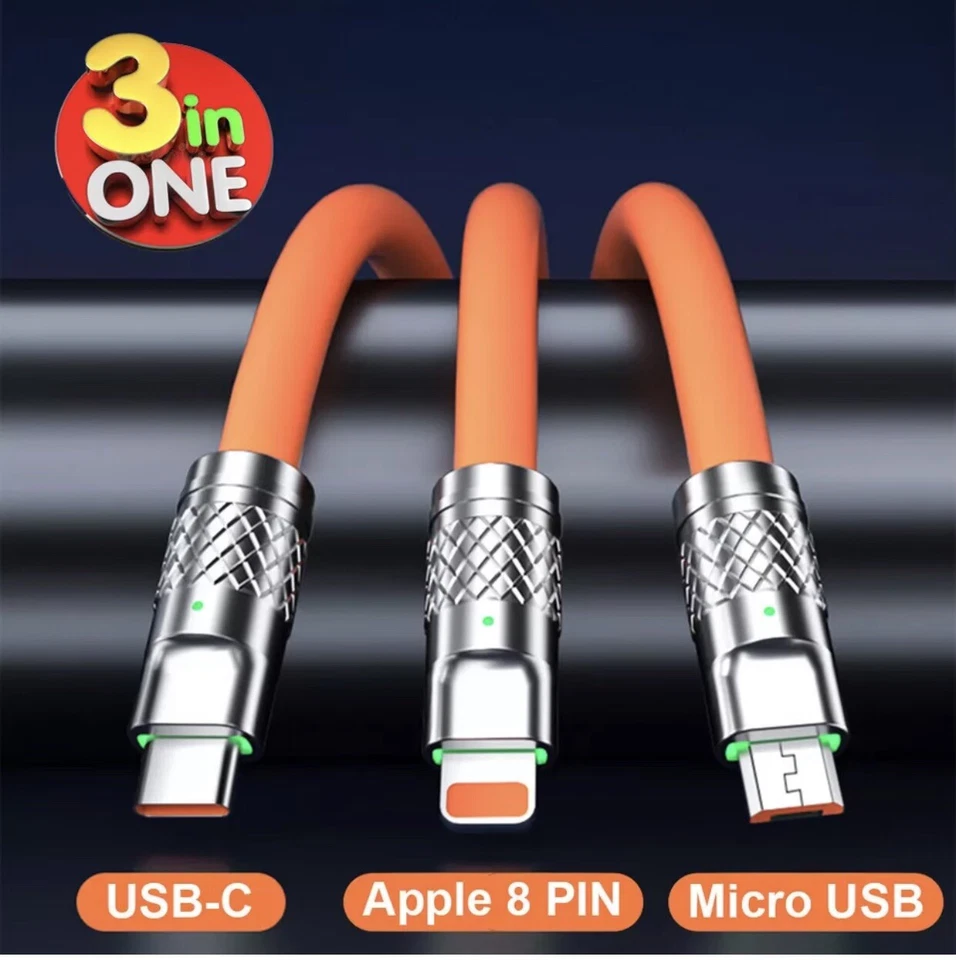3 in 1 Fast Charging Cable Cell Phone Charger Cord For iPhone Type C Micro USB - Image 2 of 4
