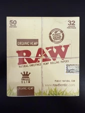 Raw King Size Slim Organic Hemp Rolling Papers 50 PACKS PER BOX 32 LEAVE PER PK