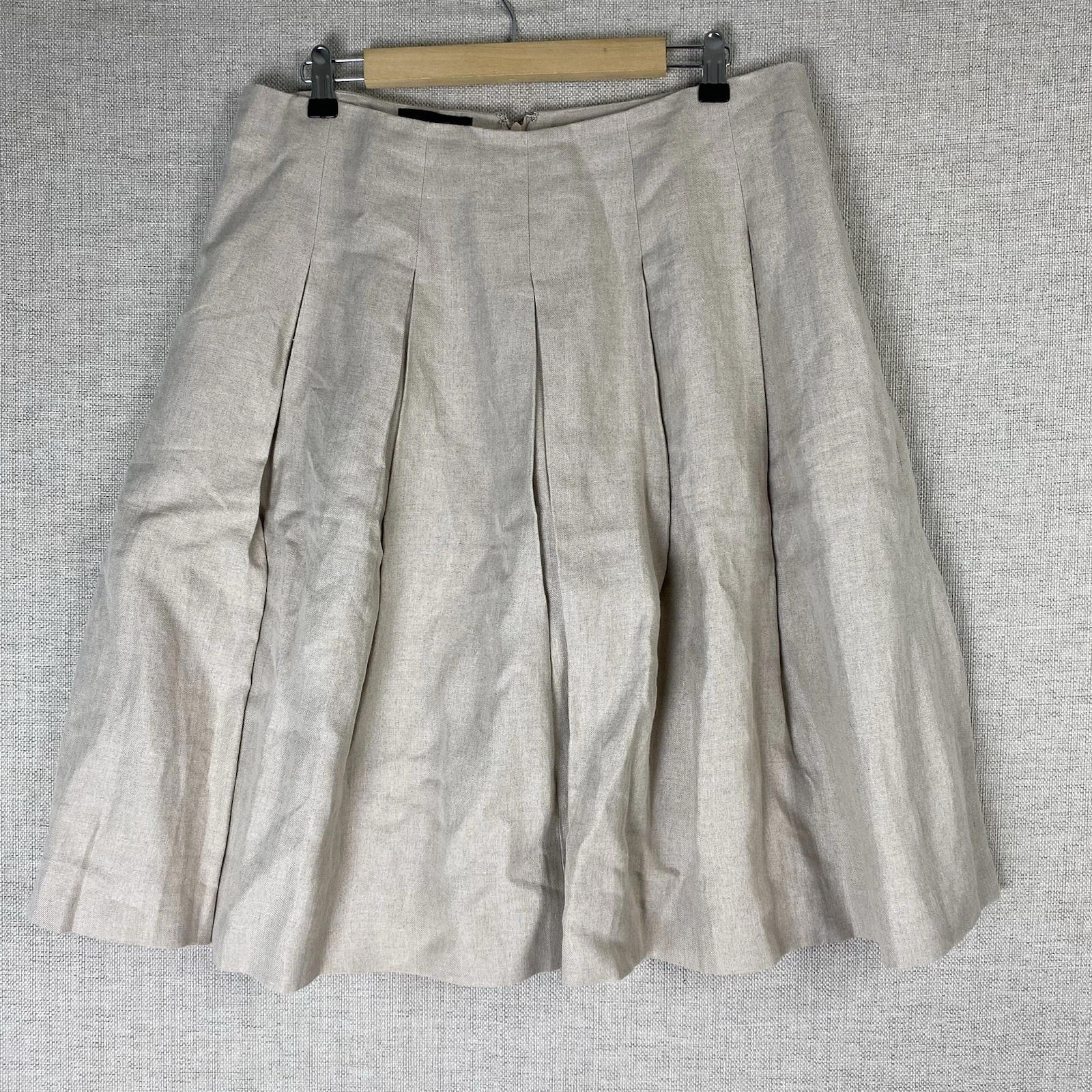Talbots Skirt Womens 12 Beige Linen Pleated Knee Length A-Line Lagenlook