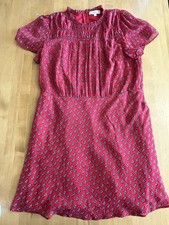 Ann Taylor Loft Womens Red Paisley Print Chiffon Ruffle Hem Dress Size 16