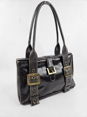 Vintage Y2K Jane Shilton Schultertasche Damen mittelbraun Leder Schnallendetail