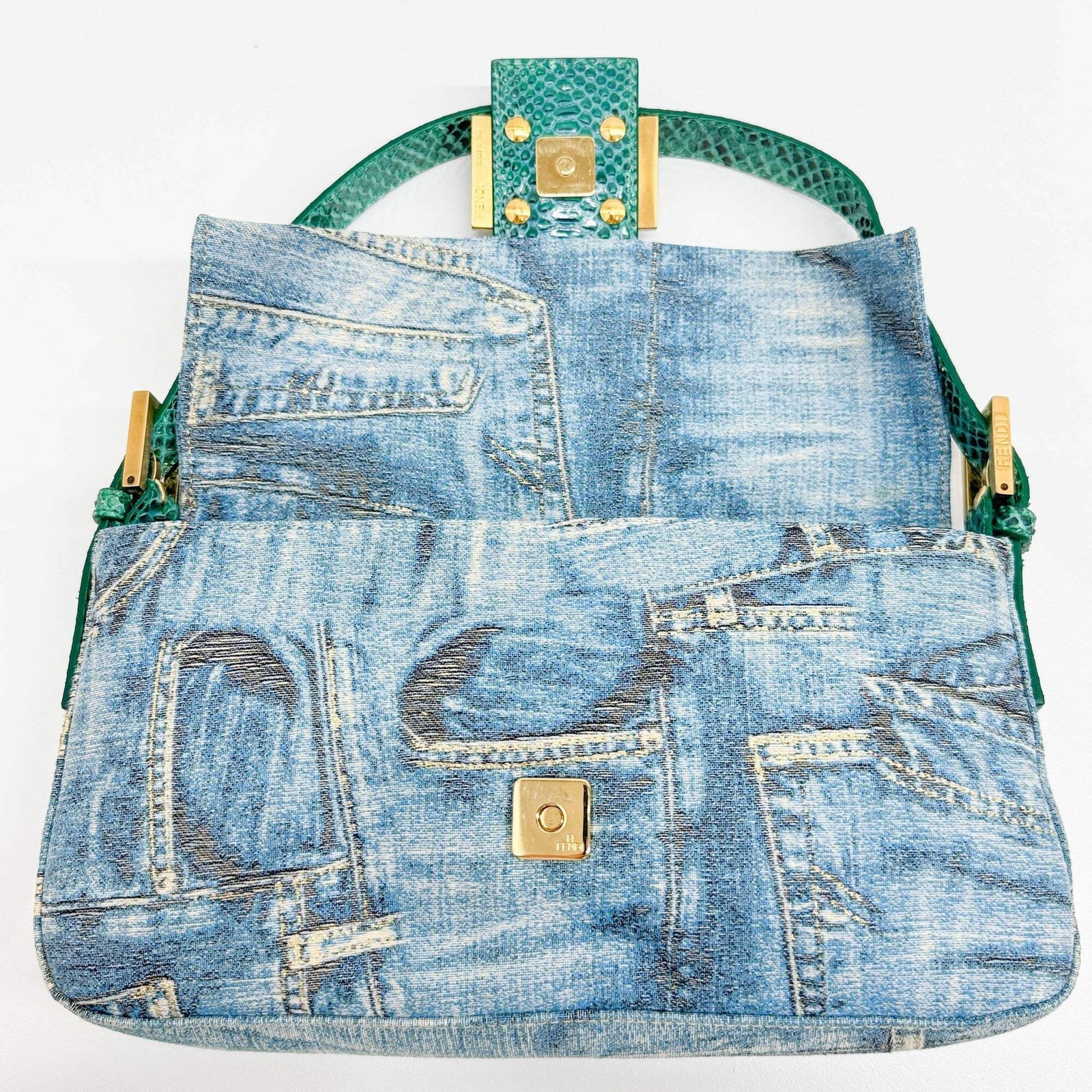 FENDI Baguette Denim Print Canvas with Python Shoulder Bag — image 13