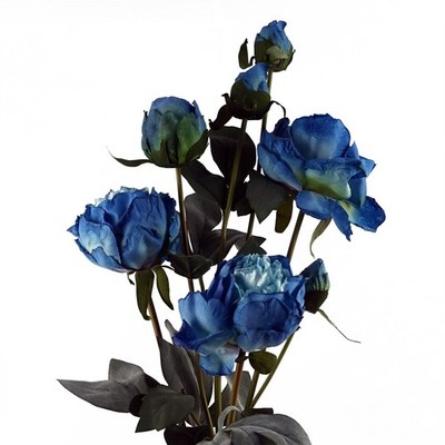 Kunstblumen Spray 55cm blaue Pfingstrose hessisch handgebunden Konvolut 4 Blüten 3 Knospen
